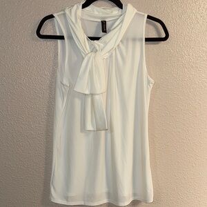 JM Collection Cream Sleeveless Blouse with Scarf Detail